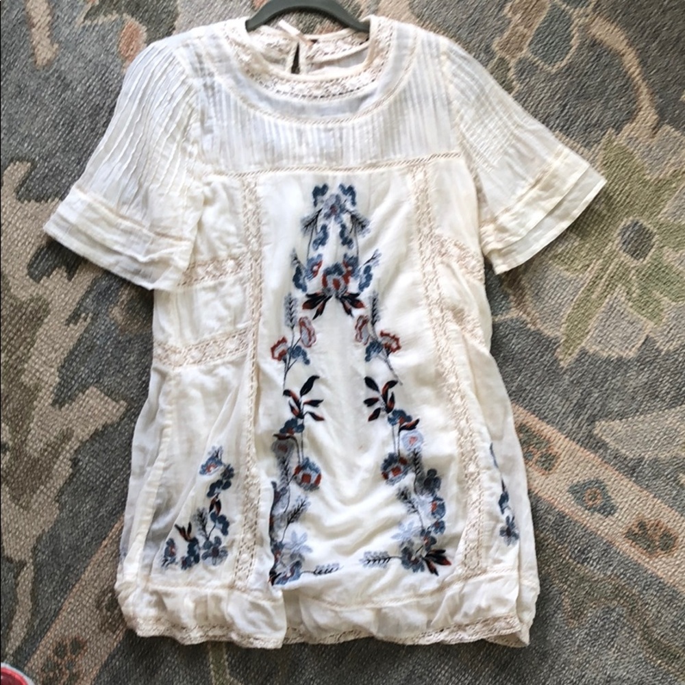 Free People Cream Embroidered Dress